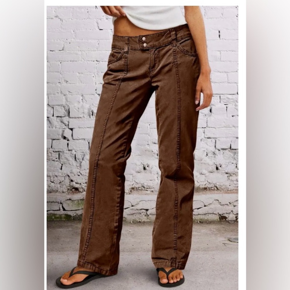 Flamingals Solid Seam Front Mid Rise Straight Leg Jeans Brown Size Small NWT